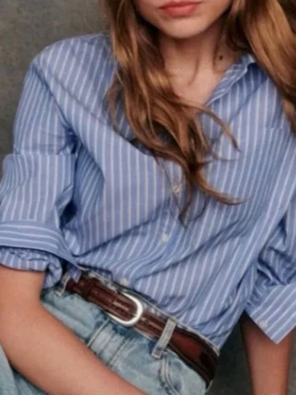 Sezane Tomboy Shirt - Stripes Ecru / Blue Size 42/ 12